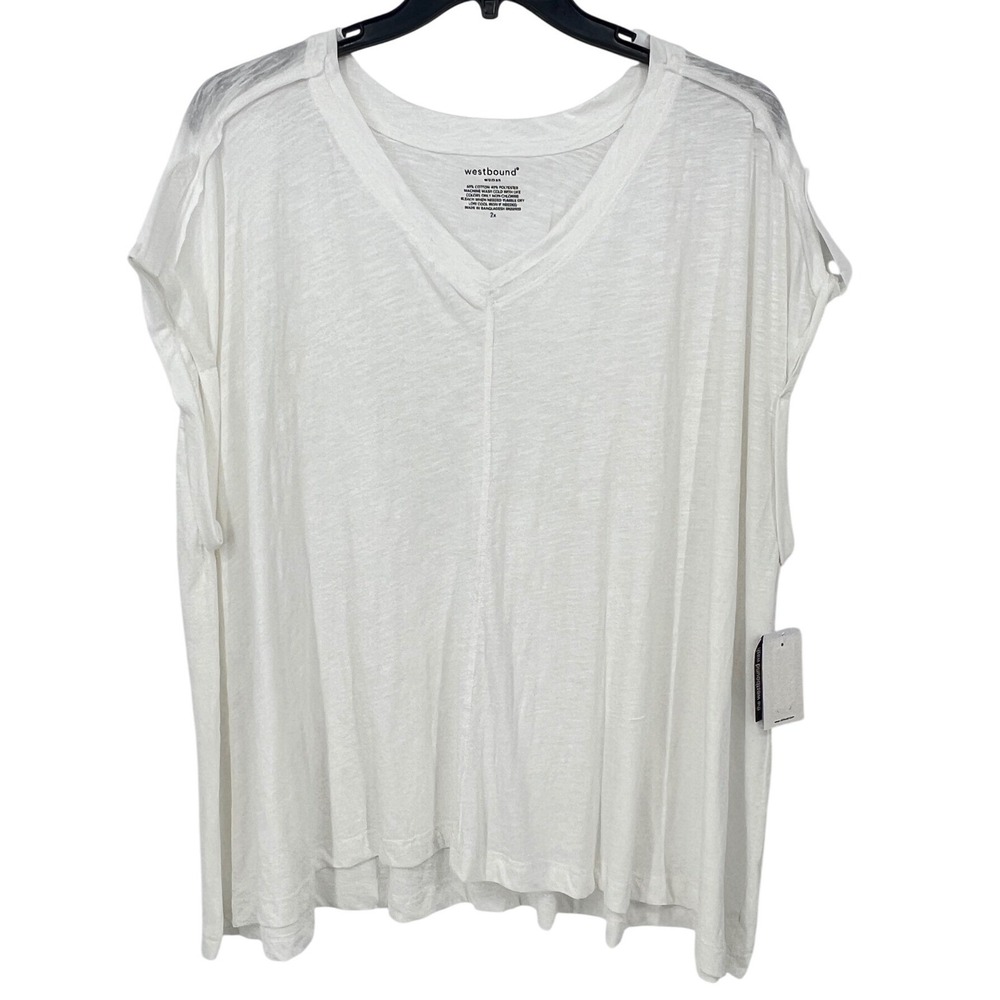 NEW Westbound Woman 2X White V Neck Slub Knit Relaxed Fit Shirt Top